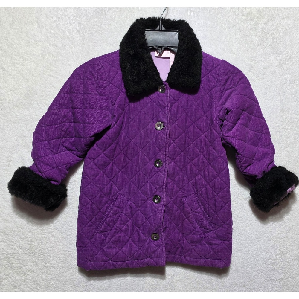 Nannette Girl Purple Quilted Corduroy Jacket Faux Fur Collar Cuffs Size 5